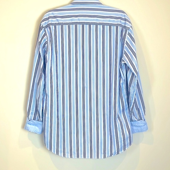 Bugatchi Uomo Men’s Medium shaped fit striped blue white shirt button down cuff - Picture 2 of 7